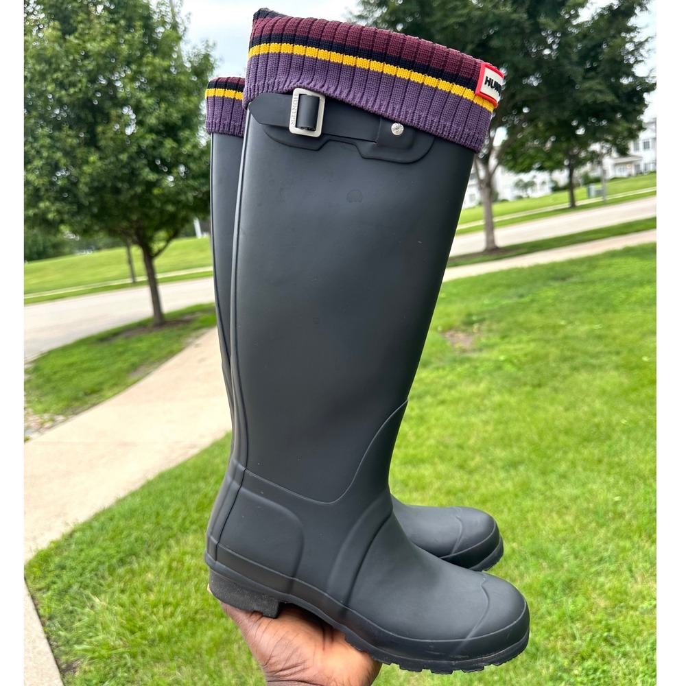 Hunter Women's Original Tall Rain Boots US Size 6 Matte Black With Boot Socks - Picture 14 of 15